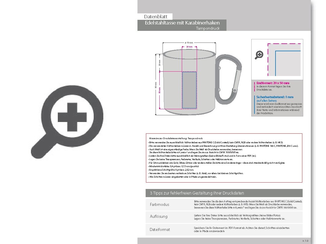 Product Bild edelstahltasse_klassik_mit_karabinerhaken_220_ml__1-farbig__einseitig_bedruckt